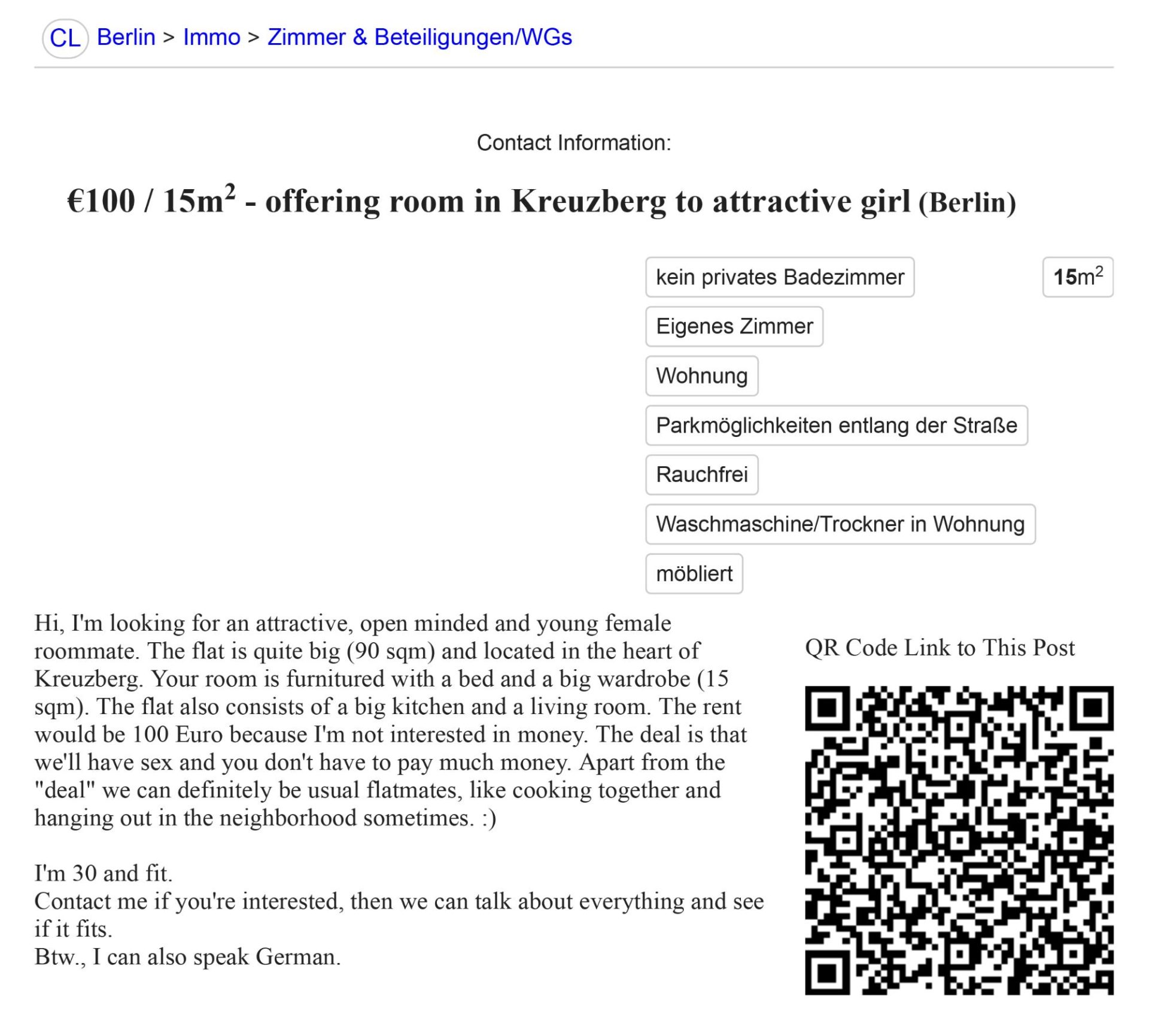 Craigslust: “We’ll Have Sex and You Don’t Need to Pay Much for the Flat”